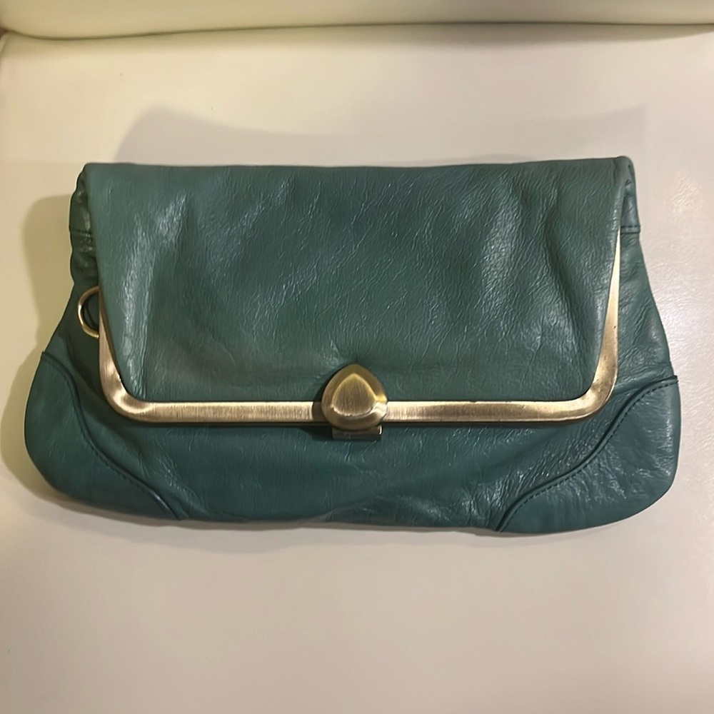 Green clutch bag, leather Kate LANDRY